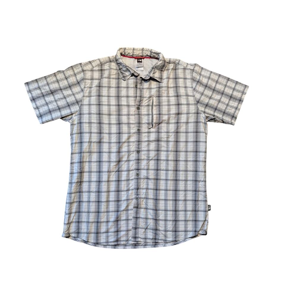The North Face Men's Plaid Button Up Shirt Nylon Short Sleeve Gray White Size L